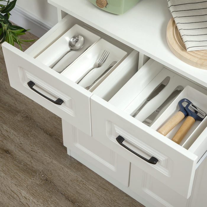 Freestanding White Kitchen Cupboard - Adjustable Shelf Storage Cabinet with Drawers and Counter - Space Organizer for Living or Dining Room