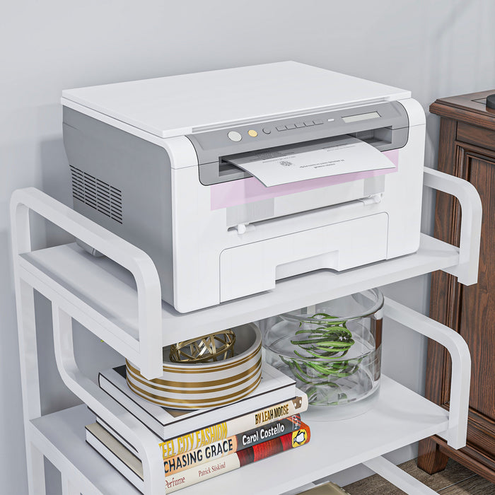 3-Tier Metal Shelving Unit - Industrial Printer Table & Storage Display Rack for Home Office and Living Room - Versatile Organization Solution in White