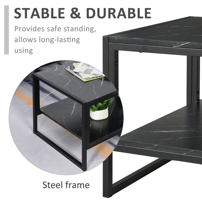 Elegant Two-Tier Marble Print Coffee Table - Sturdy Metal Frame with Protective Foot Pads - Modern Home Display and Storage Solution