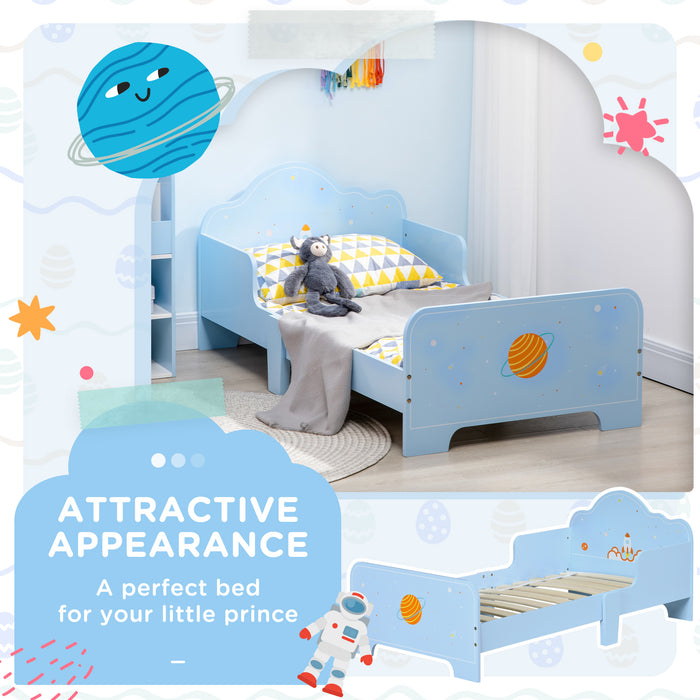 Rocket & Plant-Themed Toddler Bed - Sturdy Kids Bedroom Furniture with Safety Rails and Slatted Base - Perfect for Transitioning from a Crib to a Big-Kid Bed
