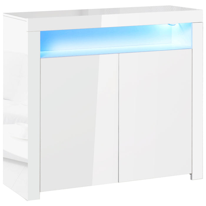 High Gloss White LED Sideboard - Contemporary Buffet Console with RGB Lighting - Stylish Storage for Dining Room, Entryway, Living Spaces