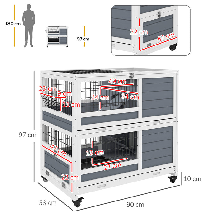 Double Deckers Guinea Pig & Rabbit Hutch - Indoor Cage with Feeding Trough, Trays, and Ramps - Easy Access Openable Top for Small Pet Comfort