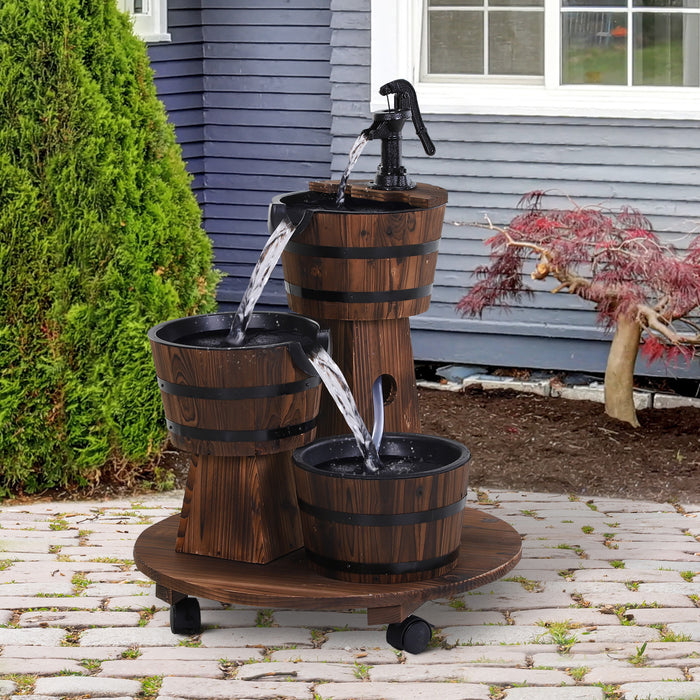 Fir Wood Triple Barrel Water Fountain with Pump - Rustic Outdoor Garden Feature with Cascading Barrels - Soothing Waterfall Effect for Patio & Backyard Relaxation