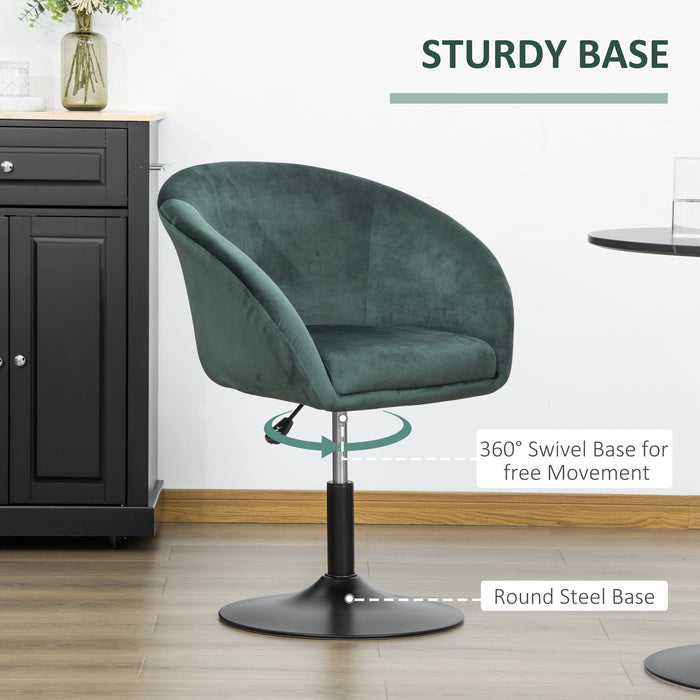 Adjustable Green Swivel Bar Stool - Fabric Upholstered Dining Chair with Tub Seat and Backrest - Versatile Dressing Stool for Home or Bar Use