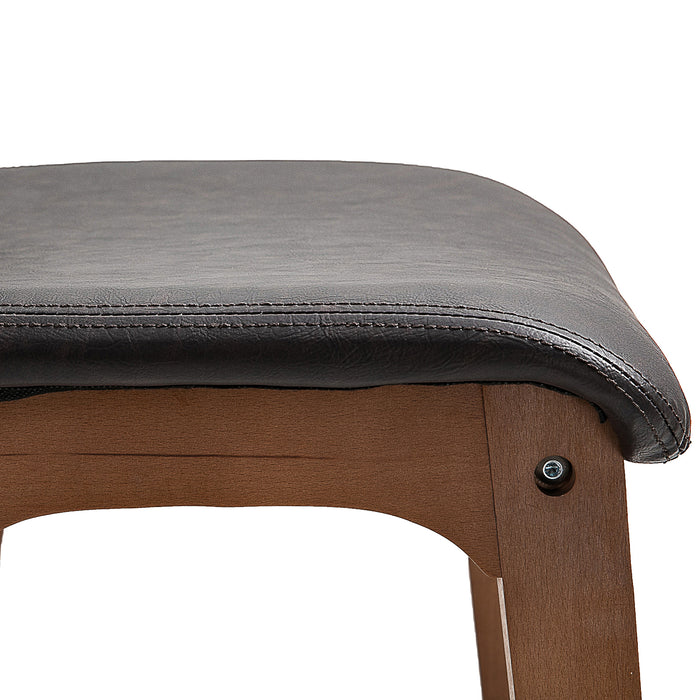Modern Pair of PU Leather Bar Stools - Wooden Frame with Footrest, Home Bar and Dining Room Seating Solution - Elegant and Comfortable Entertaining Furniture