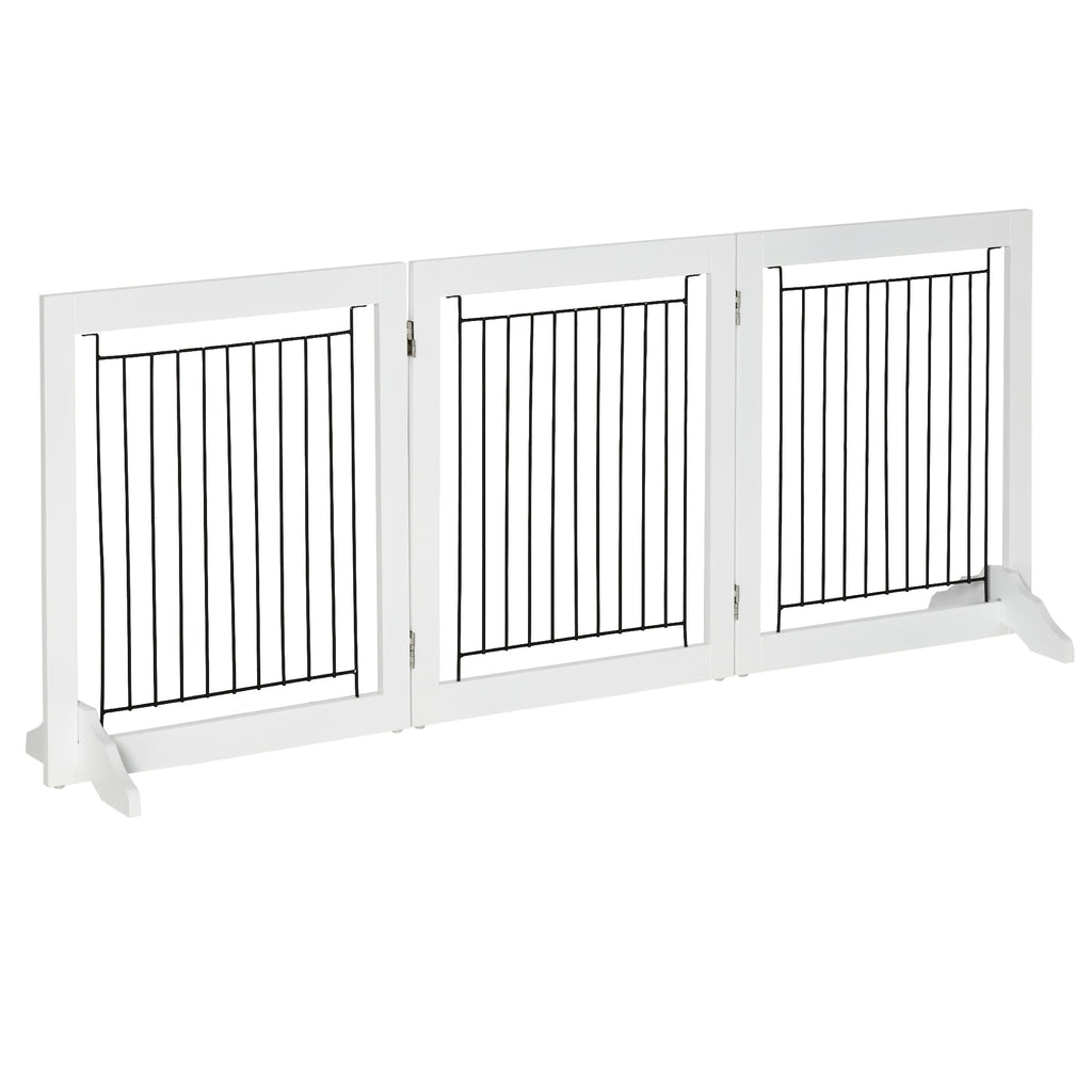 Freestanding Wooden Dog Gate by PetSafe - Adjustable 3-Panel Puppy Barrier with Support Feet, 61cm Tall - Ideal for Doorways, Stairs & Home Security