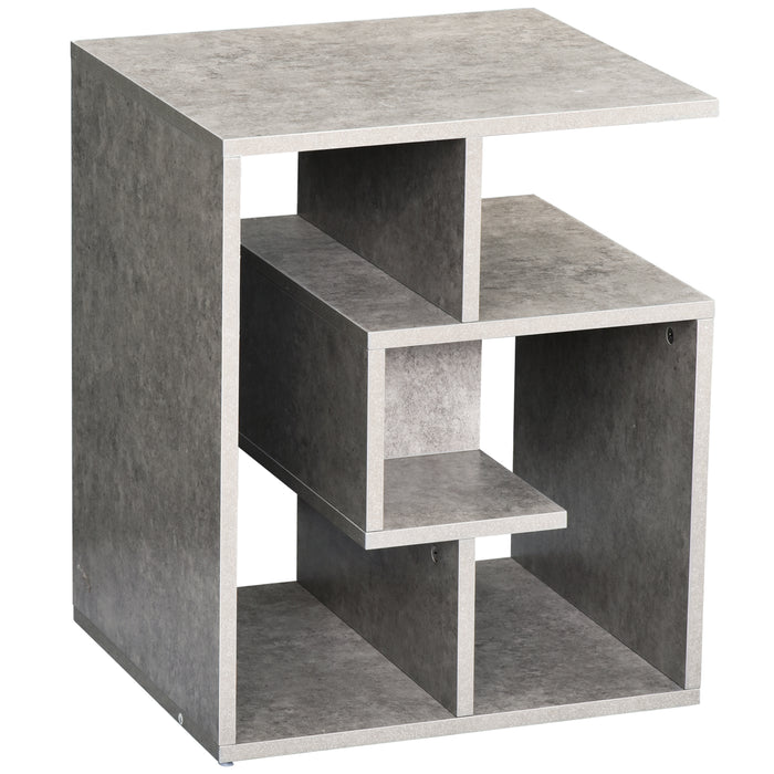 3-Tier Side Table with Open Storage - Living Room End Table Organizer, Cement Color - Ideal for Space Saving & Home Décor