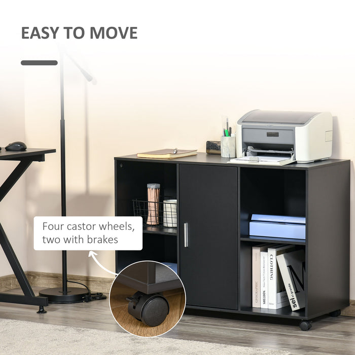 Mobile Office File Cabinet with Wheels - Lateral Stationery Storage and Printer Stand - Space Saving Solution with Open Compartment and Cupboard for Home Office