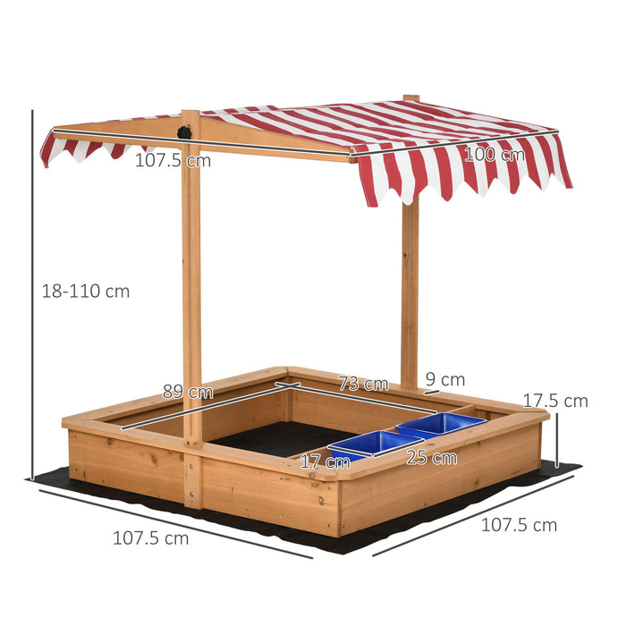 Adjustable Kids Wooden Sandbox - Outdoor Sand Play Station with Bottom Liner and Seats - Perfect for Ages 3-7 with Protective Height-Adjustable Cover