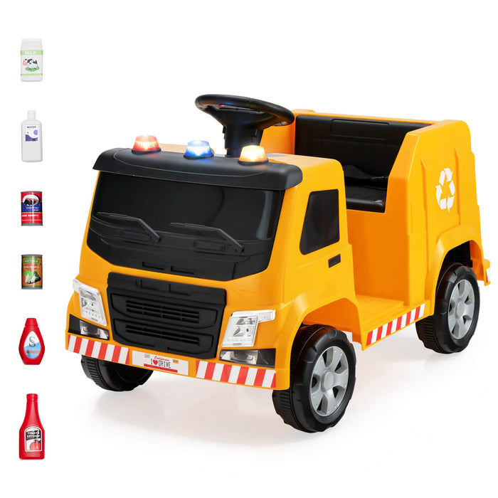12V Kids Ride-on Garbage Truck - Fun Yellow Toy Vehicle with Warning Lights - Perfect for Imaginative Play and Motor Skills Development