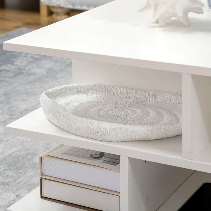 Modern White Square Coffee Table - Cocktail Centerpiece with Ample Storage, 70cm - Ideal for Living Room Organization and Style