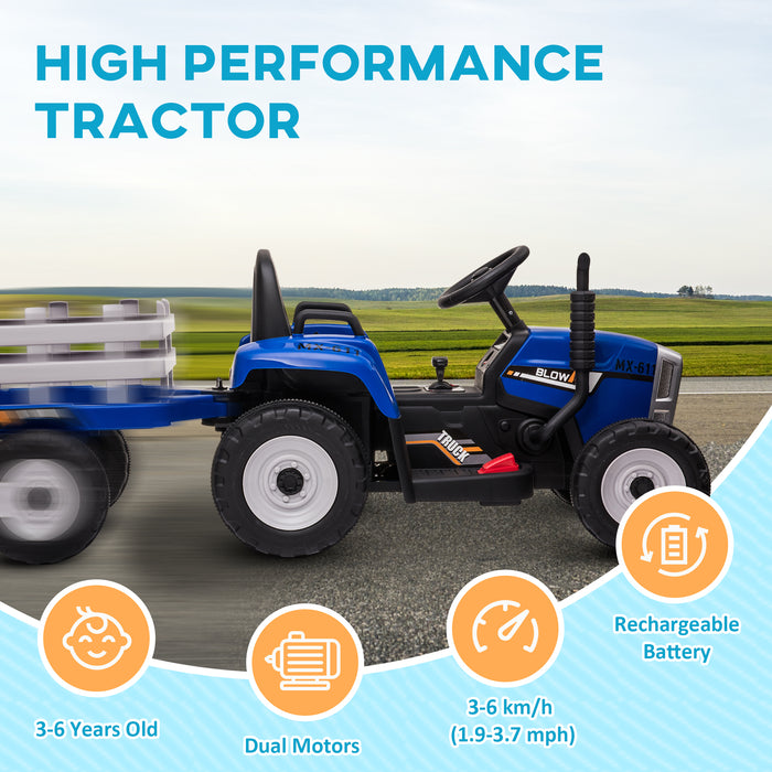12V Electric Ride-On Tractor with Detachable Trailer - Battery Powered Kids Car with Remote & Music Startup Sound - Fun Outdoor Play Vehicle for Children