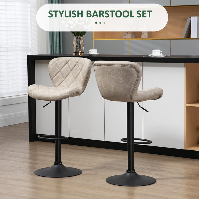 Adjustable Swivel Barstools Set of 2 - Height-Friendly, Footrest, Steel Frame, Diamond Pattern PU, Light Grey - Ideal for Kitchen Counter Seating