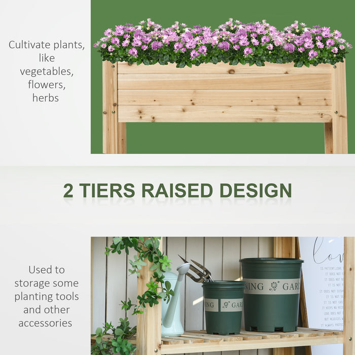 Nature Wood Color Raised Planter Stand - Outdoor Elevated Garden Bed with Partition, 100x40x84cm - Ideal for Florals & Vegetables