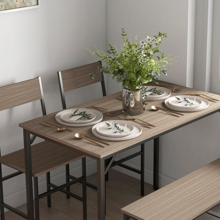 Modern Four-Piece Dining Set - Includes Spacious Table, Comfortable Chairs and Cozy Bench - Ideal for Family Meals and Gatherings
