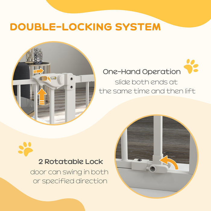 Adjustable Metal Dog Barrier 74-94cm - Sturdy Safety Pet Gate in White - Ideal for Keeping Dogs Secure in Home Spaces