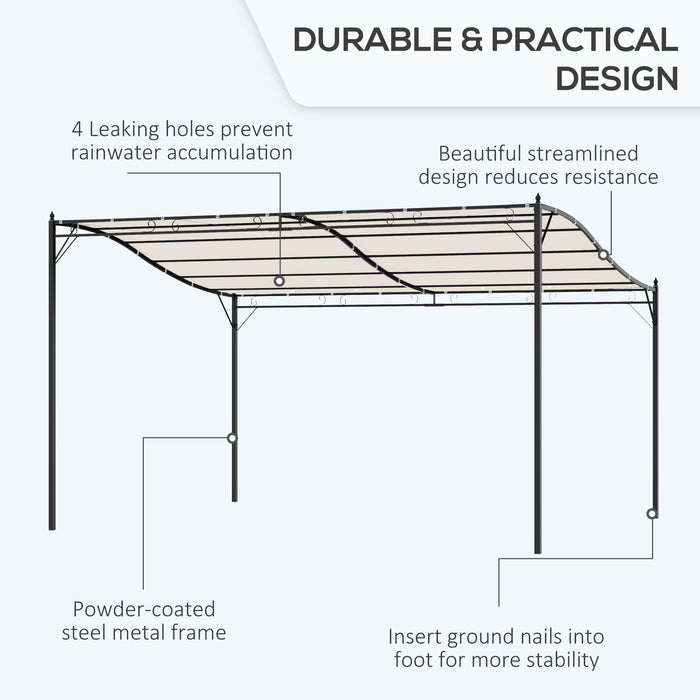 Metal Wall Gazebo - 4x3m Cream Canopy with Marquee Shelter & Awning - Outdoor Garden Door Porch Protection