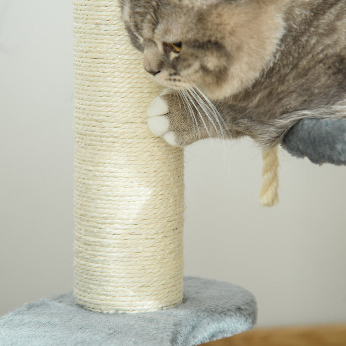 Kitty Scratcher 65cm Cat Tree - Activity Center with Scratching Post, Playhouse & 2 Perches - Ideal for Cats Exercise and Rest with Hanging Sisal Rope, Grey