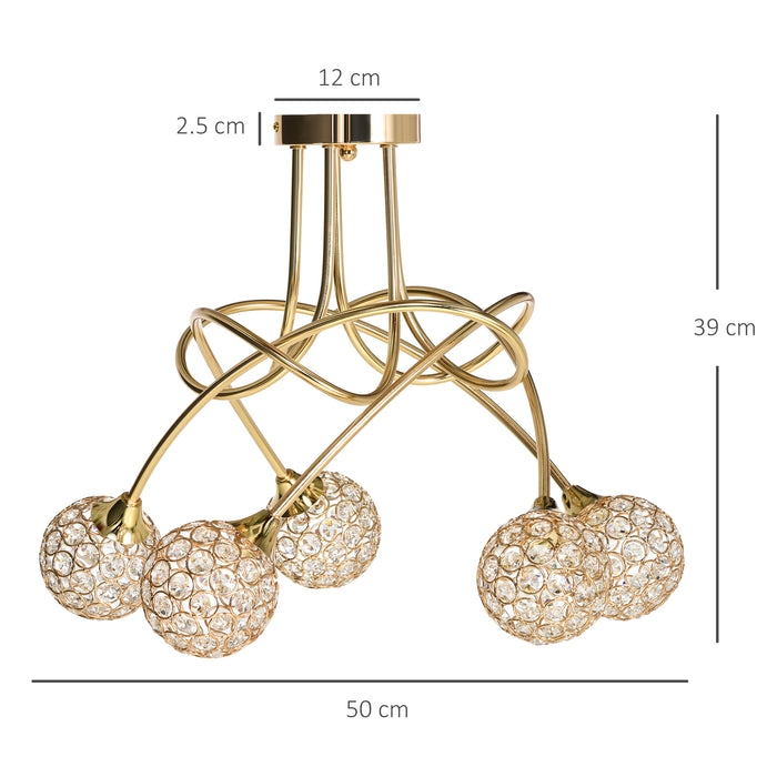 Crystal Chandelier - Contemporary 5-Lampshade Pendant Lighting Fixture with G9 Bulbs - Elegant Gold Tone Illumination for Living Rooms
