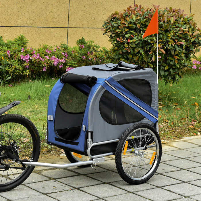 Pet Bicycle Trailer for Dogs and Cats - Foldable Carrier with Suspension, Blue - Ideal for Active Pet Owners