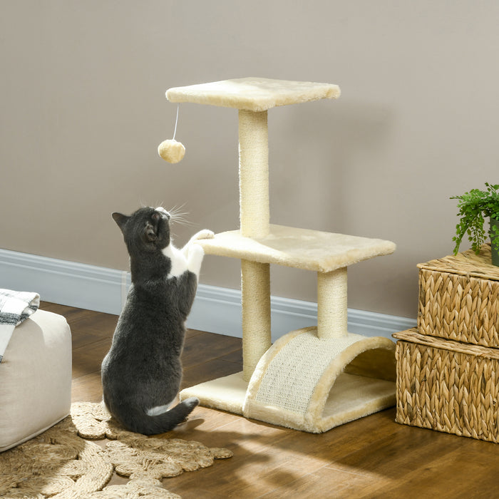 Cat Tree with Scratching Post and Rest Pad, 72cm - Plush Cream White Finish - Ideal for Indoor Cats' Play and Exercise