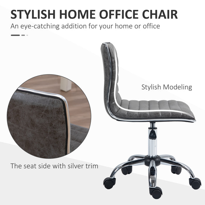 Armless Mid-Back Swivel Office Chair - Grey Microfiber Upholstery with Chrome Base - Ideal for Comfortable Desk Seating