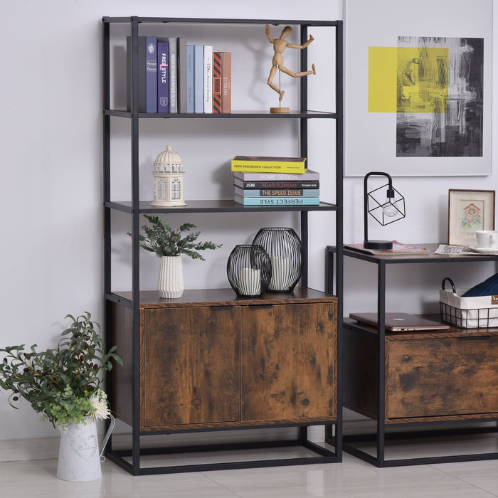 Freestanding Storage Organizer with 3 Open Shelves - Tall Cupboard & Multifunctional Rack for Home Use - Ideal for Living Room, Bedroom, Kitchen in Rustic Brown