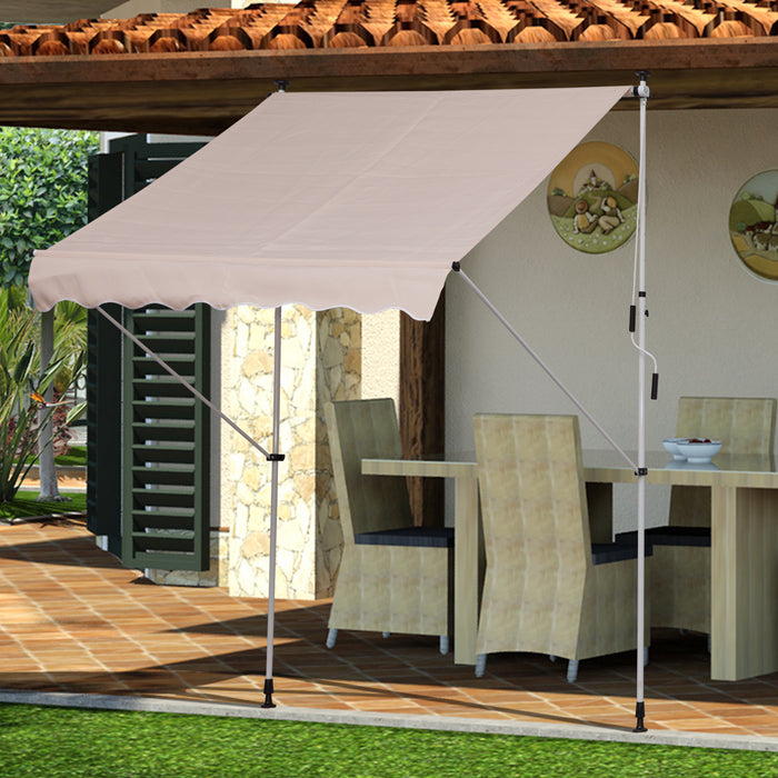 Manual Garden Patio Awning Canopy - 2x1.5m Sun Shade Shelter with Adjustable Aluminium Frame, Beige - Ideal for Outdoor Relaxation and UV Protection