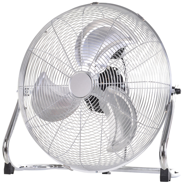 High-Velocity 20" Chrome Metal Floor Fan - Adjustable Tilt, 3-Speed Settings, Portable Design - Ideal for Home Office & Gym Use, Silver