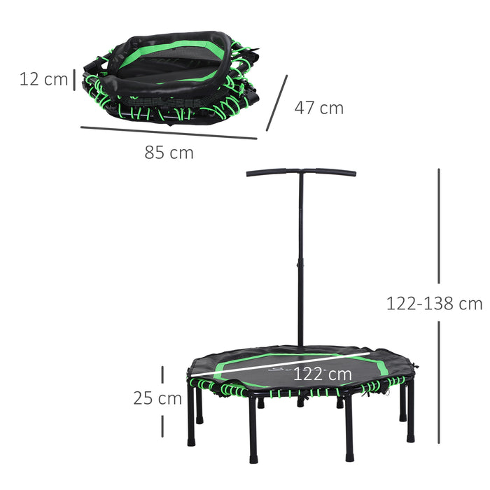 Octagonal 48" Fitness Rebounder Trampoline - Indoor/Outdoor Foldable Jumping Workout with Adjustable Handle, Green - Perfect for Cardio & Low-Impact Exercise