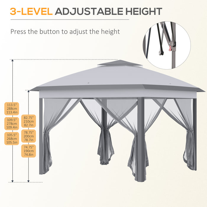 Double-Roof 11x11 Pop-Up Canopy Tent - Height-Adjustable Folding Shelter with Zippered Mesh Sidewalls & Carrying Bag - Perfect for Outdoor Events, Beige