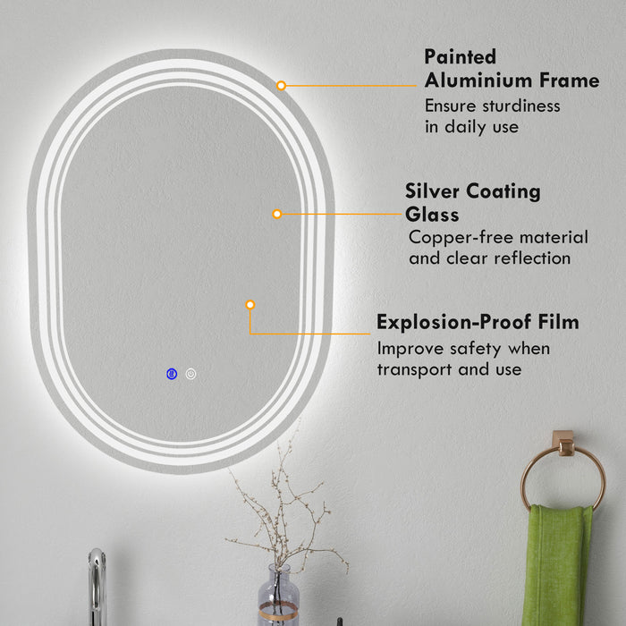 Bathroom LED Illuminated Mirror 800x600mm - Touch-Sensitive Anti-Fog Makeup Mirror with Versatile Mounting - Perfect for Grooming and Makeup Application