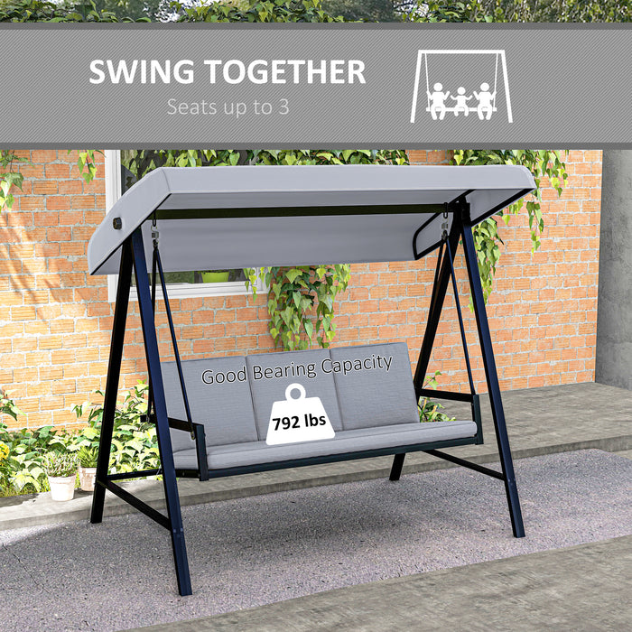 Outdoor 3-Seater Swing Chair with Steel Frame - Adjustable Canopy & Removable Cushions, Grey Hammock Bench - Perfect for Patio, Garden or Backyard Relaxation