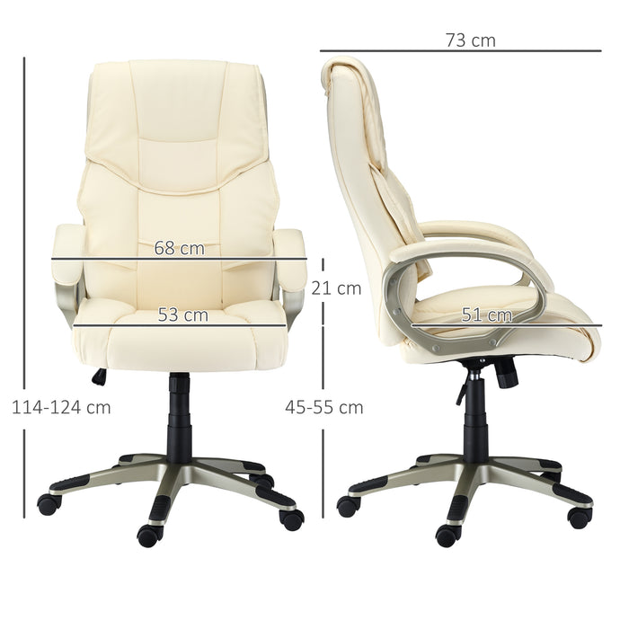 Ergonomic Faux Leather High-Back Office Chair - Adjustable Height, Rocking Feature, Computer Desk Seating in Cream White - Ideal for Home Office Comfort and Style
