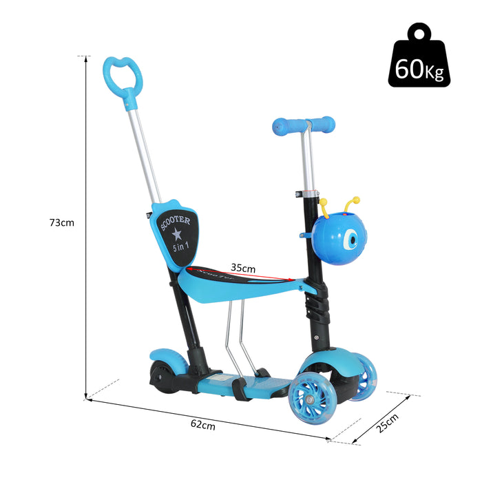Toddler 3-Wheel Mini Kick Scooter with Seat - 5-in-1 Push Walker, Removable Seat & Backrest, for Boys & Girls - Perfect for Early Development and Outdoor Play