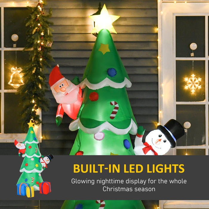 Inflatable Christmas Tree with LED Lights - 7ft Tall with Santa, Snowman & Gift Box - Outdoor Lawn and Garden Holiday Decoration