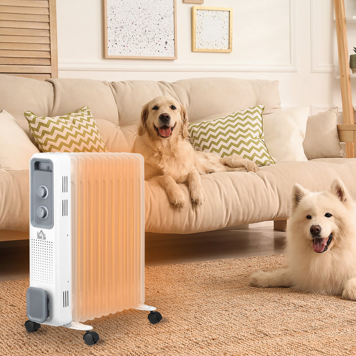 2720W Oil-Filled Radiator Heater - Portable Electric Heater with 3 Heat Settings and Adjustable Thermostat - Energy-Efficient Indoor Heating Solution with Safety Auto Shut-off