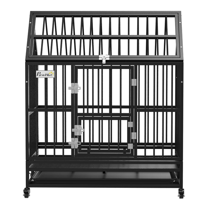 Heavy-Duty 43" Dog Crate with Wheels - Removable Tray & Openable Top Feature - Ideal for Large Breed Pet Containment and Transport