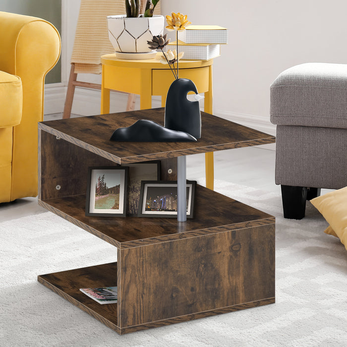 2-Tier S-Shaped Coffee End Table - Storage Shelves Organizer for Versatile Home Office Use, Natural Finish - Space-Saving Design Perfect for Living Rooms and Small Spaces