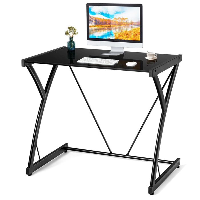 Z-Shaped Desk Model - Computer Desk with Tempered Glass Table Top - Great for Home Office and Gaming Setup