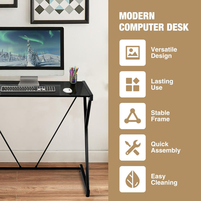 Z-Shaped Desk Model - Computer Desk with Tempered Glass Table Top - Great for Home Office and Gaming Setup