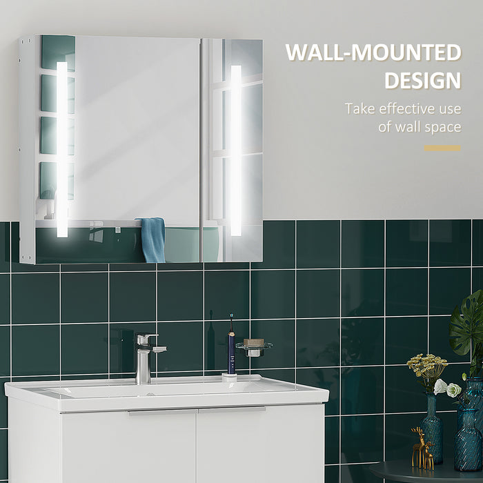 Illuminated Wall-Mounted Bathroom Cabinet - LED Mirror with Touch Switch and USB Charging, Adjustable Shelf - Space-Saving Storage for Modern Bathrooms