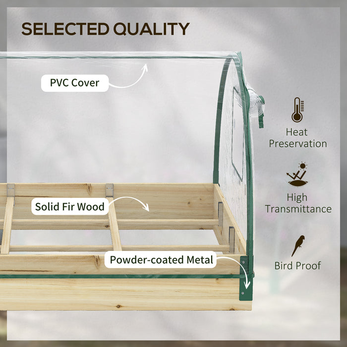Garden Planter Box with Greenhouse - Elevated Wooden Bed with PVC Cover and Roll-Up Windows - Ideal for Growing Vegetables and Plants with a Natural Aesthetic