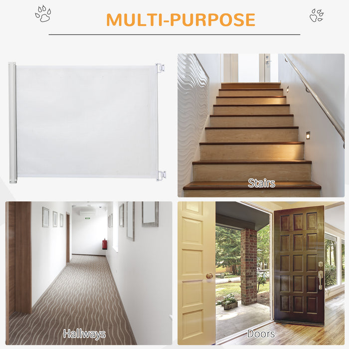 Retractable Stair Gate - 115 x 82.5 cm White Dog Pet Barrier for Doorways, Stairs, and Hallways - Ideal Safety Solution for Home Pets