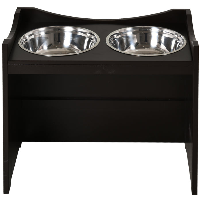 Elevated Duo Pet Feeder with Adjustable Shelf and Handles - Raised Feeding Station with 2 Stainless Steel Bowls, MDF Frame, 47x54cm - Ideal for Dogs and Cats, Enhances Digestion and Posture, Brown