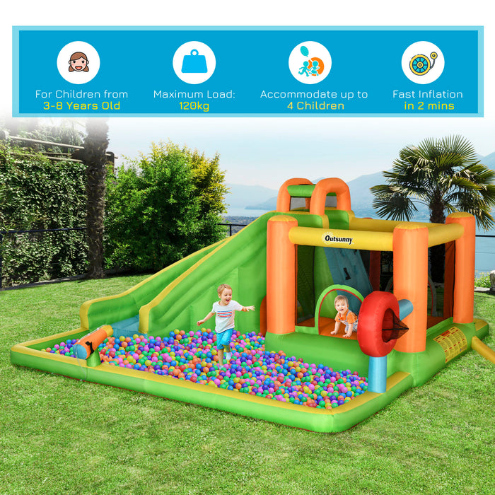 7-in-1 Kids Inflatable Playhouse - Bouncy Castle with Water Slide, Trampoline, Splash Pool, Water Gun, Ball Target, Boxing Post, Tunnel - Complete Outdoor Entertainment Center for Children