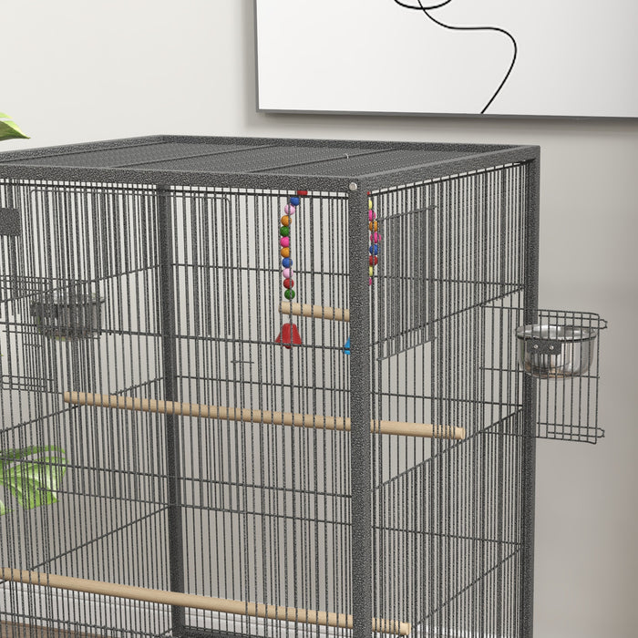 Rolling Bird Cage with Stand for Budgies - Durable Small Bird Enclosure in Grey - Ideal Home for Pet Finches and Canaries