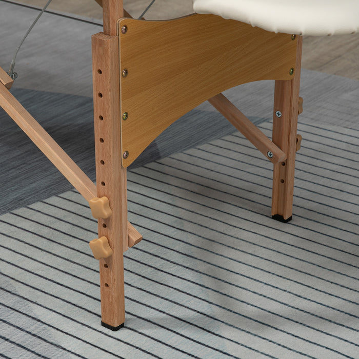 Portable 2-Section Massage Table - Folding Spa and Beauty Bed with Carry Bag, Wooden Frame in Cream Finish - Ideal for Therapists, Salons, and Home Use