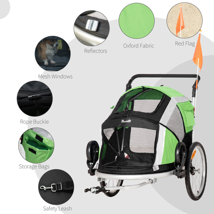 2-in-1 Large Dog Bike Trailer & Pet Stroller - Foldable Aluminum Carrier with Safety Leash, Hitch Coupler, & Flag - Ideal for Active Pet Owners & Safe Transport