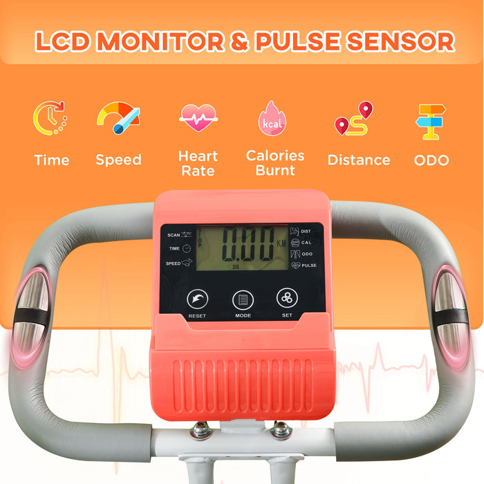 Foldable 2-in-1 Upright & Recumbent Exercise Bike - Magnetic Stationary Cycling with Arm Resistance Bands, Orange - Ideal for Full-Body Home Workouts